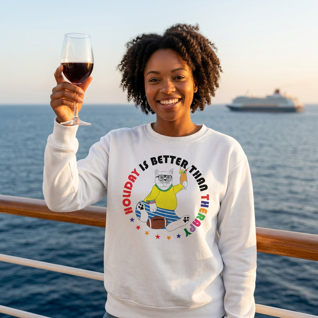 Sweatshirt Unisex Organic _ Holiday Is Better Than Therapy 1